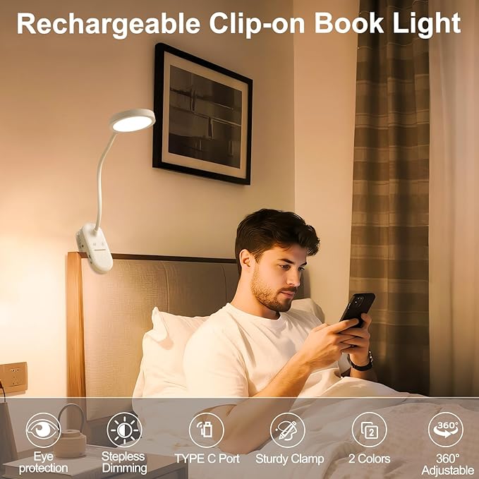 Red Light Therapy Lamp for Sleep, 625nm Sleep Aid Lamp with Dual-Mode, LED Happy Lamp 4500K, Rechargeable Clip on Red Night Light with Timer & Dimmable for Bedroom/Reading/Deep Relaxation