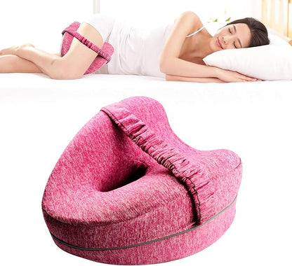 Knee Pillow for Side Sleepers, Memory Foam Leg Pillow for Side Sleeping, Cooling Knee Pillow with Strap for Hip Pain, Back Pain, Sciatica Pain Relief, Spine Alignment (Pink)