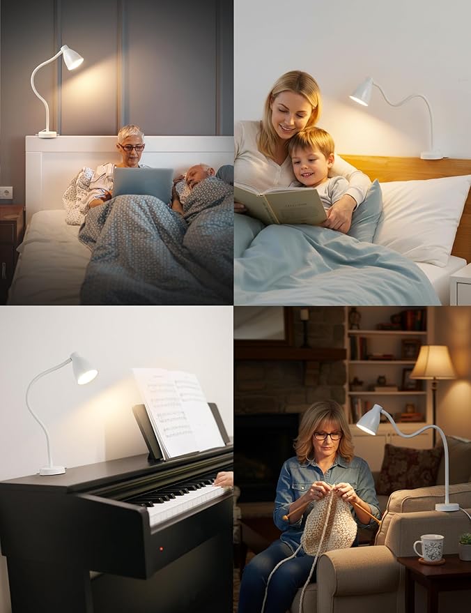 BOHON Reading Lights for Books in Bed, 5 Color 10 Brightness, Without Install Bedside Lamp, Half Hour Auto-Off Timer, Flexible Neck Wall Lamps for Bedroom Headboard Office Home (White)