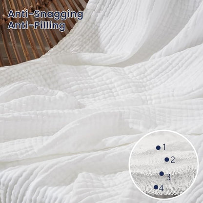 PHF Cooling Muslin Twin Blanket for Hot Sleepers, 60% Rayon Derived from Bamboo, 40% Cotton for Summer, 4-Layer Breathable Gauze Blanket for Bed Couch, 66"x90", White