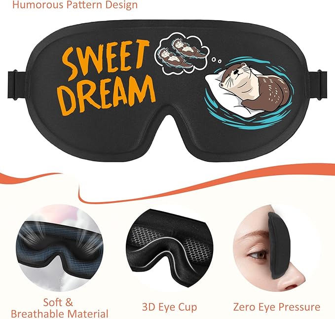 Funny 3D Zero Pressure Sleep Eye Mask for Men Women Side Sleeper, Adjustable Blackout Soft Breathable Eye Masks for Travel Nap Night Sleep, Humorous Gift Stocking Stuffers (Sweet Dreams)