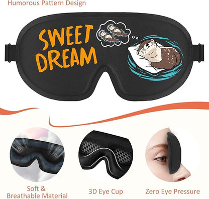 Funny 3D Zero Pressure Sleep Eye Mask for Men Women Side Sleeper, Adjustable Blackout Soft Breathable Eye Masks for Travel Nap Night Sleep, Humorous Gift Stocking Stuffers (Sweet Dreams)