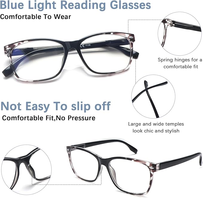CLASAGA Progressive Multifocus Reading Glasses for Women, Pattern Print Blue Light Block Stylish Ladies Computer Readers