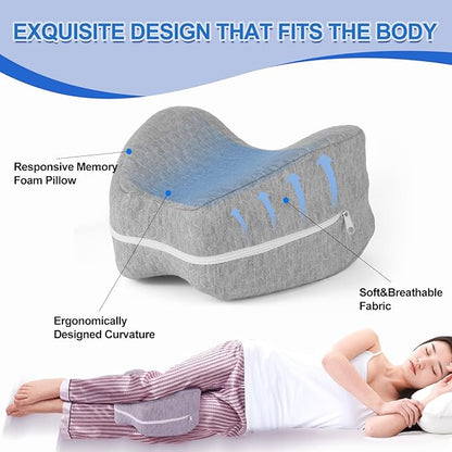 Knee and Leg Memory Foam Pillow for Side Sleepers, Ergonomic Support for Back, Hips, Knees, Joints, Nerves and Muscle Discomfort Relief (Gray)