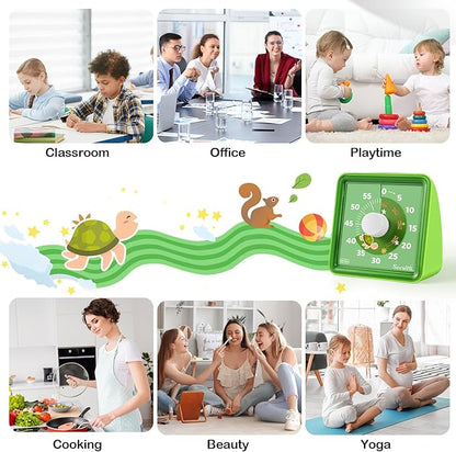 Secura 60-Minute Visual Countdown Timer for Kids & Adults, Classroom Time Management Tool (Green & Green)