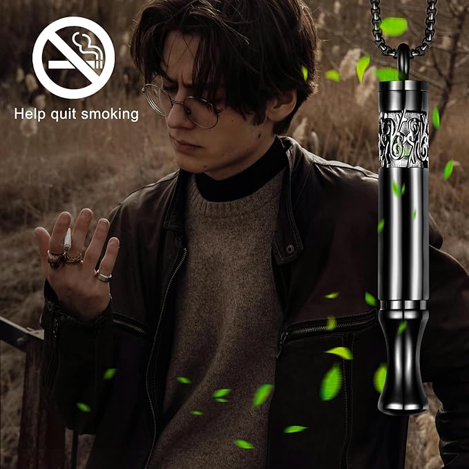 Anxiety Relief Pendant Mindfulness Breathing Necklace - Essential Oil Diffuser & Personal Inhaler Aromatherapy Necklaces for Women & Men (Black)
