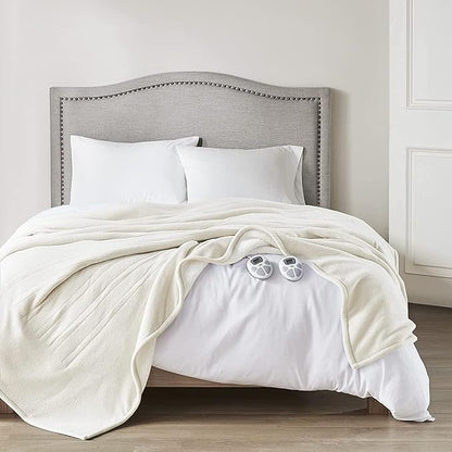 Serta Reversible Fleece to Sherpa Electric Blanket, Fast Heating, Auto Shut Off Timer, Multi Heat Setting, ETL Certified, Machine Washable, Queen 90"x 84", Ivory