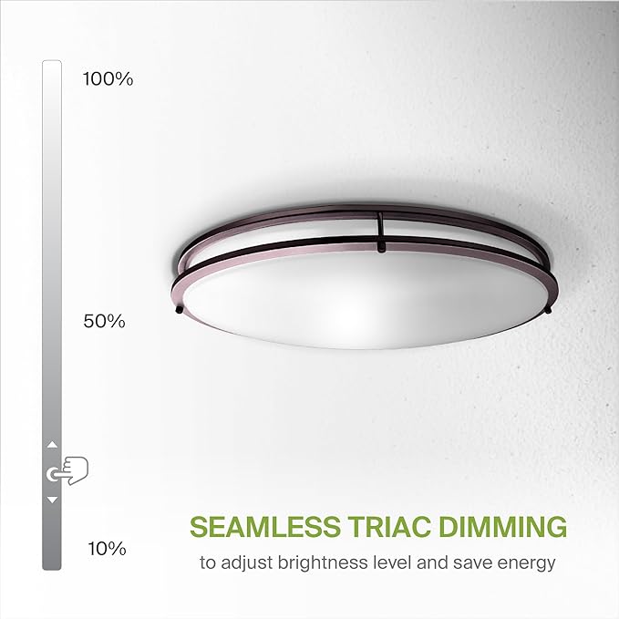 ASD LED 32" Oval Flush Mount Lighting, Close to Ceiling Light Fixture | 5CCT, Dimmable, ETL Listed | 50W 4195LM 2700-5000K 120V | Low Profile Double Ring Lamp | Dark Bronze