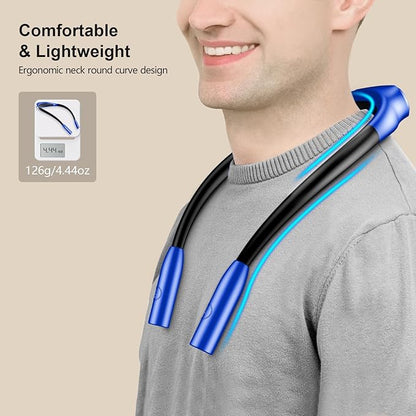 Gritin LED Neck Reading Light,Book Light for Reading in Bed-Eye Caring 3 Colors, Dimmable Brightness, Bendable Arms, 80+Hrs Runtime, Neck Round Design, Lightweight for Crafting, Knitting-Dark Blue