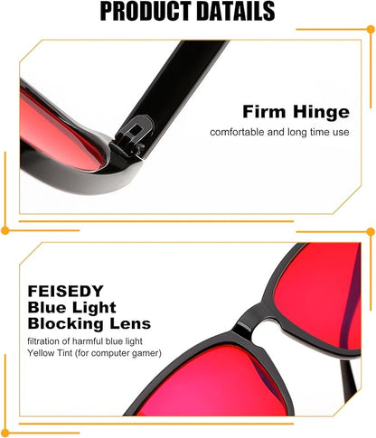 FEISEDY Sleep Blue Light Glasses for Woman Men 99.9% Computer Gaming Red Lens Eyeglasses Reduce Eyestrain G2835