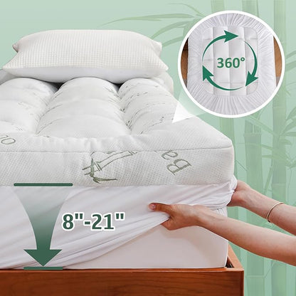 DOWNCOOL 3 Inch Twin Mattress Topper – Cooling Memory Foam Mattress Topper for Back Pain Relief, Breathable Bamboo Viscose Air Layer, 1700 GSM Fill, Deep Pocket Fits 8–21 Inch
