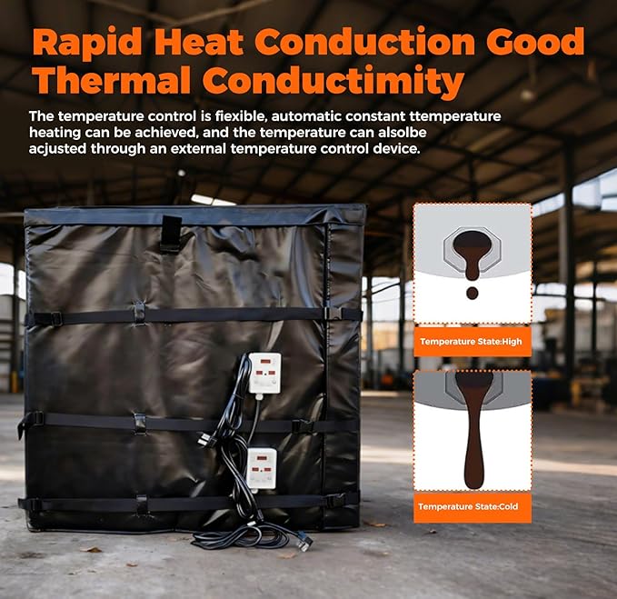IBC Tote Heating Jacket, IBC Tote Winter Blanket, 1000L, Smart Temperature Control up to 200°C, IBC Tote Blanket with Thermostat, for Petroleum, Chemical, Food Processing Grey