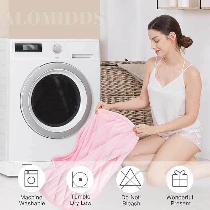 Alomidds Weighted Lap Blanket 7lbs for Adults, Cozy Soft Flanne Portable Travel Weighted Blanket, Small Weighted Blanket for Relaxing, Sleeping, Napping, Machine Washable, Pink, 29" x 24"