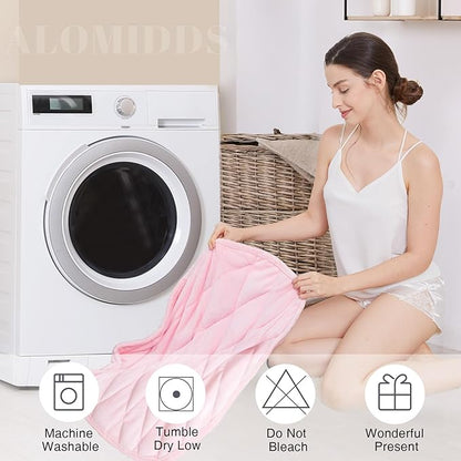 Alomidds Weighted Lap Blanket 7lbs for Adults, Cozy Soft Flanne Portable Travel Weighted Blanket, Small Weighted Blanket for Relaxing, Sleeping, Napping, Machine Washable, Pink, 29" x 24"