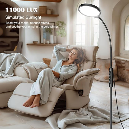 Light Therapy Lamp 11000 Lux, 3 in 1 UV-Free LED Sunlight Lamp with 9 Brightness Levels & 7 Color Temperatures, Height Adjustable Floor Light, Full Spectrum Happy Therapy lamp for Home Office Bedroom