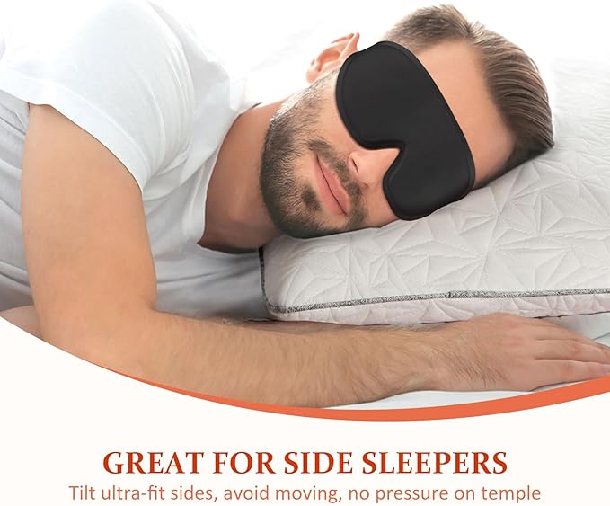 Funny 3D Zero Pressure Sleep Eye Mask for Men Women Side Sleeper, Adjustable Blackout Soft Breathable Eye Masks for Travel Nap Night Sleep, Humorous Gift Stocking Stuffers (Black)