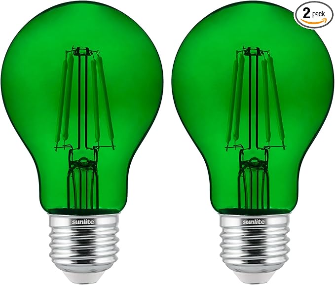 Sunlite 81083 LED Colored Filament A19 Light Bulb, 4.5 Watts, Medium E26 Base, 120 Volts, Transparent Green, Dimmable, 320 Degree Beam Angle, UL Listed, 2 Count