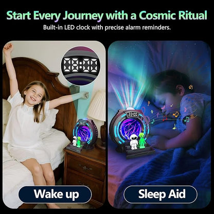Galaxy Projector with Plasma Ball, 8 Aurora Lights, White Noise Machine, Bluetooth Speaker, Timer Alarm Clock, Remote Controlled Night Light for Bedroom, Kids/Adults, Party, Christmas Gifts