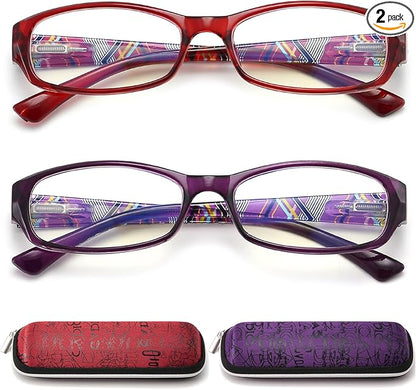 Reading Glasses for Women with Spring hinges 1.75 Rectangulart Computer Readers with Blue Light Protection and Case