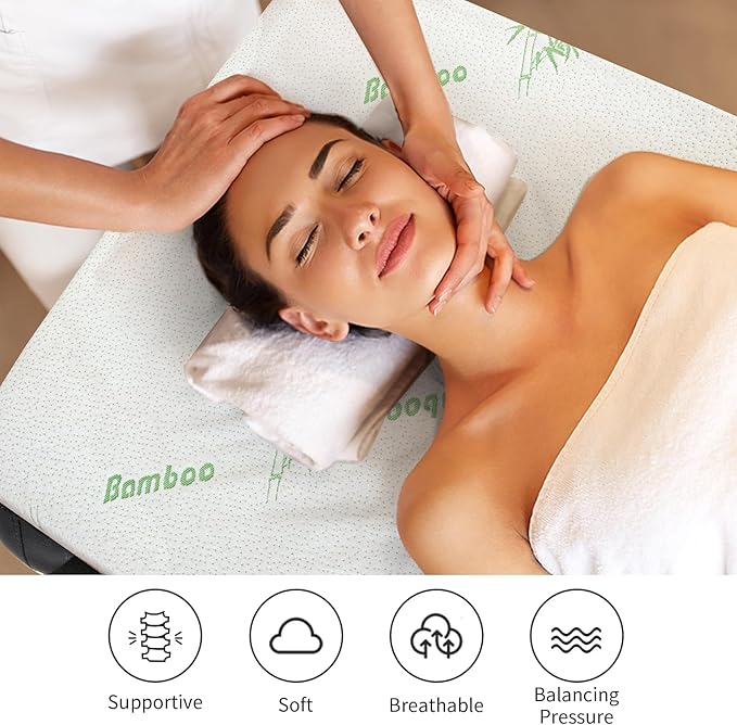 HOMBYS Memory Foam Massage Bed Mattress Topper with Cooling Rayon Derived from Bamboo Cover, Lash Bed Table Mattress Topper with Elastic Bands, Cushion Only, White, 73" x 29"