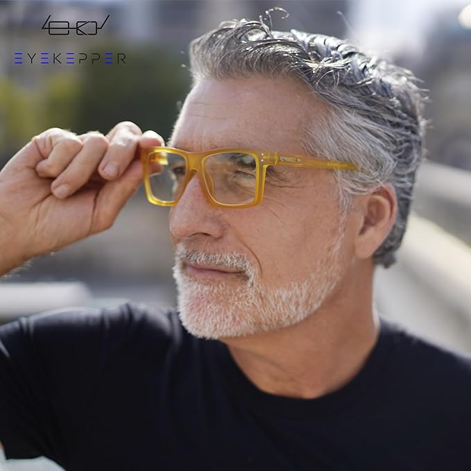 Eyekepper Oversized Reading Glasses Square Large Blue Light Readers for Men Women - Yellow +4.00