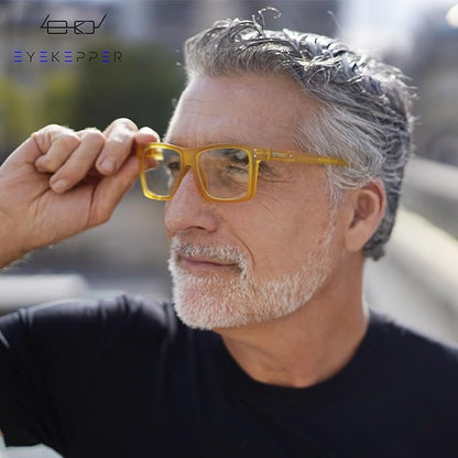 Eyekepper Oversized Reading Glasses Square Large Blue Light Readers for Men Women - Yellow +4.00