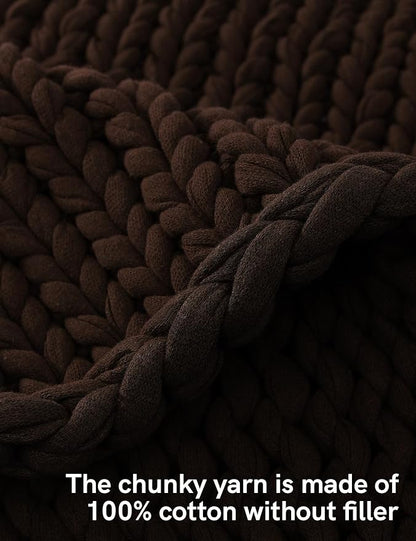 YnM Cotton Weighted Blanket, Handmade Chunky Knitted Design, Soft and Cozy, Temperature Regulating and Breathable, Machine Washable Throw for Sleep or Home Decor (Chocolate Brown, 43x50 Inch, 10lbs)