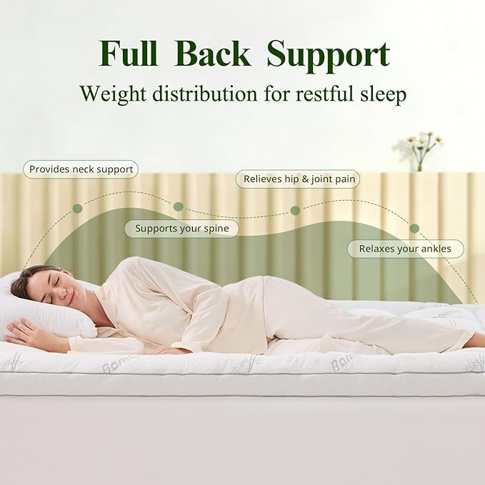 Memory Foam Mattress Topper - Viscose Made from Bamboo Pillow Top Thick Twin Size Mattress Pad for Back Pain, Ultra Soft & Cooling for Hot Sleepers, 6-18'' Deep Pocket, White