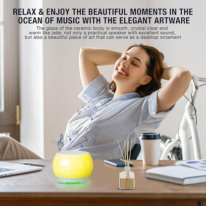 Bluetooth Speaker with Ceramic Body for Meditation & Yoga, Sound Therapy Machine for Stress Relief, Sleep Aid and Focus, Deep Bass, Louder Volume, Light Effect for Boxing Breathing (Yellow)