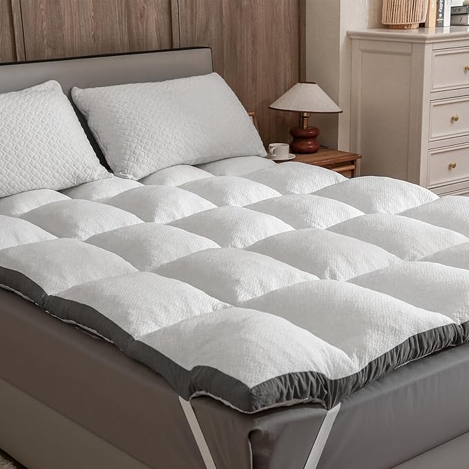 Memory Foam Mattress Topper Full - Pillow Top Mattress Topper Full Size, Soft Plush Bed Pad for Pressure Relief and Back Support, White, Oeko-TEX Certified - 2000GSM