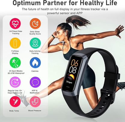 Fitness Tracker with 24/7 Heart Rate, Blood Oxygen Blood Pressure Sleep Monitor, Activity Trackers 5 ATM Waterproof,Step Calorie Counter Pedometer Health Smart Watch for Women Men