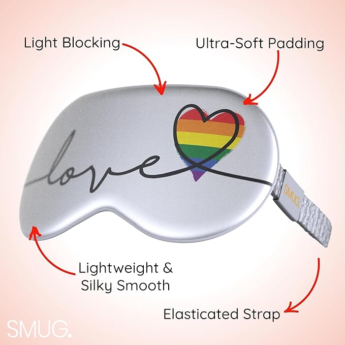SMUG Satin Sleep Mask - Travel, Night Shift, Sleeping Eye Mask for Women & Men - Soft to Nourish Skin, & Reduce Dark Circles - Deep Dream Sleep Aid Eye Cover to Block Out Light - Pride Love