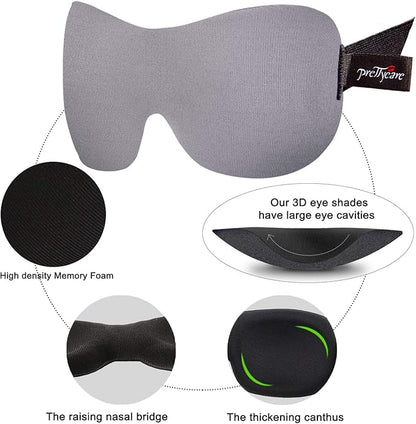 PrettyCare 3D Sleep Mask 2 Pack,Eye Mask for Side Sleeper -3D Contoured Sleeping Mask Blackout Out for Men Women - Zero Eye Pressure Blindfold with Ear Plugs, Night Masks with Travel Bag (Black＆Grey)
