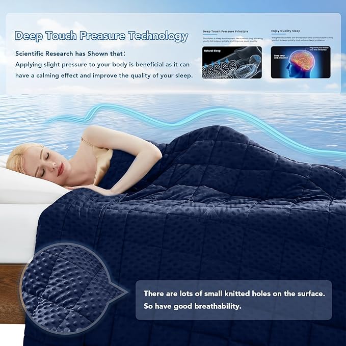 Topcee Weighted Blanket for Adults (15lbs 60"x80"), Minky Dots Heavy Blanket for 140-160lbs Sleeping, Soft, Cozy and Cooling Weighted Throw Blankets, Machine Washable, Blue