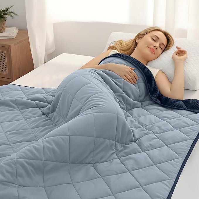 ZonLi 20lbs Weighted Blanket for Adults Sleeping, Double-Sided All Season Reversible 75D Cooling Mesh & Warm Ribbed Microfiber, 48"x72" Navy Blue Contrast Color, Machine Washable