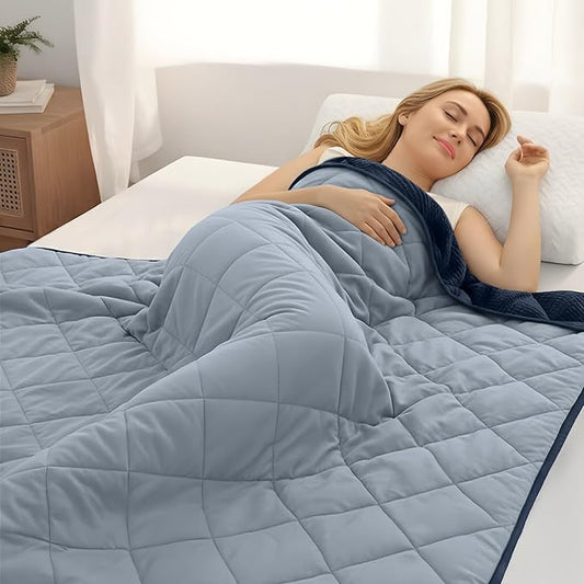 ZonLi 20lbs Weighted Blanket for Adults Sleeping, Double-Sided All Season Reversible 75D Cooling Mesh & Warm Ribbed Microfiber, 48"x72" Navy Blue Contrast Color, Machine Washable