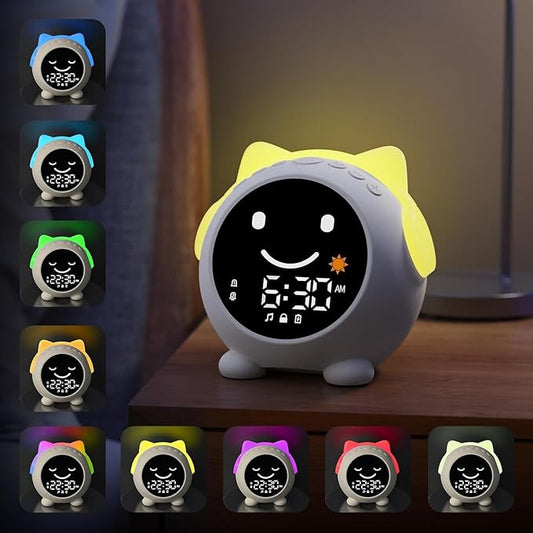 Kids Alarm Clock with Sleep Training, LED Night Light, Bluetooth Music, Multi-Color Display, Sound Machine, OK to Wake Light for Toddlers and Children