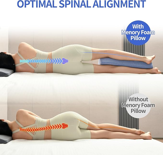 Knee Pillow for Back Sleeping, Gel Memory Foam Leg Pillow for Back Pain, Under Leg Support for Sleeping, Half Moon Bolster Pillow