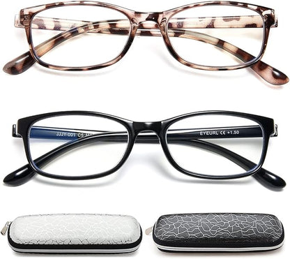 EYEURL Reading Glasses Womens Blue Light Blocking - 2 Pack Lightweight Computer Readers +2.25 Glare Blocking Ladies Eyeglass