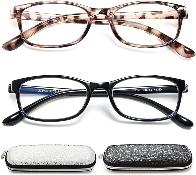 EYEURL Reading Glasses For Men Women - Blue Light Blocking Glasses Reduce Eyestrain - 2 Pack TR90 Frame Lightweight +3.75
