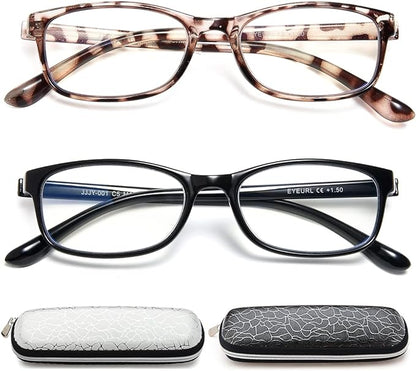 EYEURL Reading Glasses For Men Women - Blue Light Blocking Glasses Reduce Eyestrain - 2 Pack TR90 Frame Lightweight +3.75