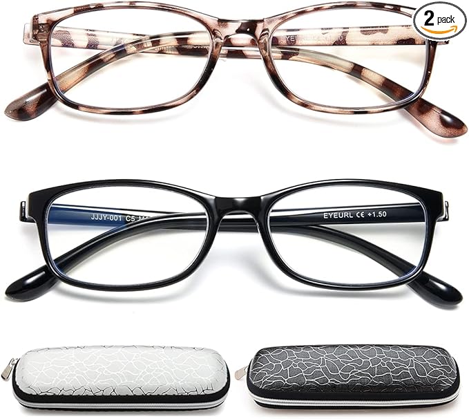 EYEURL Reading Glasses For Women - Blue Light Blocking Glasses Reduce Eyestrain - 2 Pack TR90 Frame Lightweight +0.0