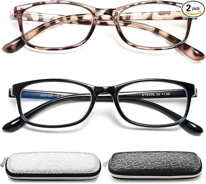 EYEURL Reading Glasses For Women - Blue Light Blocking Glasses Reduce Eyestrain - 2 Pack TR90 Frame Lightweight +0.0