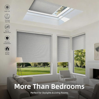 ZSTARR Motorized Skylight Shades Blackout Cellular Honeycomb Electric Blinds with Solar Panel Cordless Rechargeable with Remote for Roof and Slanted Windows Custom Size (Stone Grey)