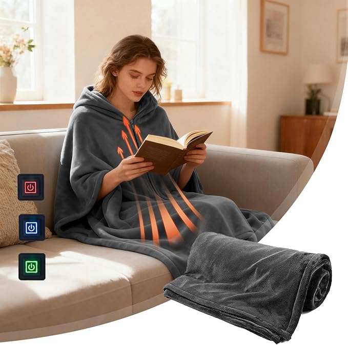 USB Ectric Heated Blanket, Cozy Soft Rechargeable Heated Blanket, 3 Heating Temperature Levels Throw Blankets for Home Travel Home Office Travel Camping (Black)