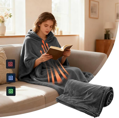 USB Ectric Heated Blanket, Cozy Soft Rechargeable Heated Blanket, 3 Heating Temperature Levels Throw Blankets for Home Travel Home Office Travel Camping (Black)