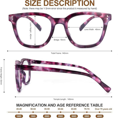 Reading Glasses for Men Women Blue Light Blocking with Spring Hinge, Blocking Readers Anti UV Ray Filter Eyeglasses, Square Computer Reader Glasses, Purple Tortoiseshell, +1.0