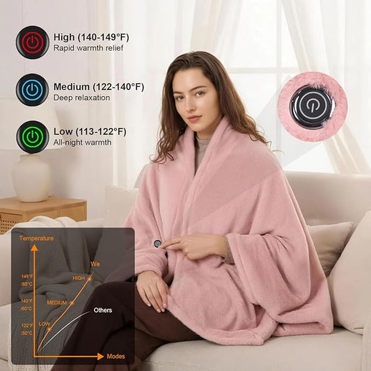 16000mAh Heated Blanket Battery Operated Soft Cordless Heated Blanket Shawl Portable Heated Throw Blanket Poncho Wraps Fast Heating with 3 Heat Levels 6 Heating Zones