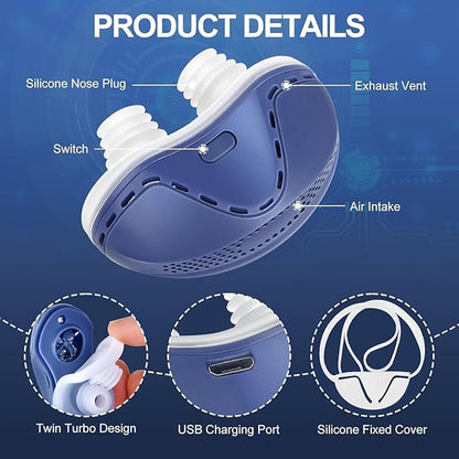 Anti Snoring Device, Double Vortex Anti Snoring Device, Adjustable Airflow Suitable for Men & Women, Upgraded Stop Snoring Solution - Blue