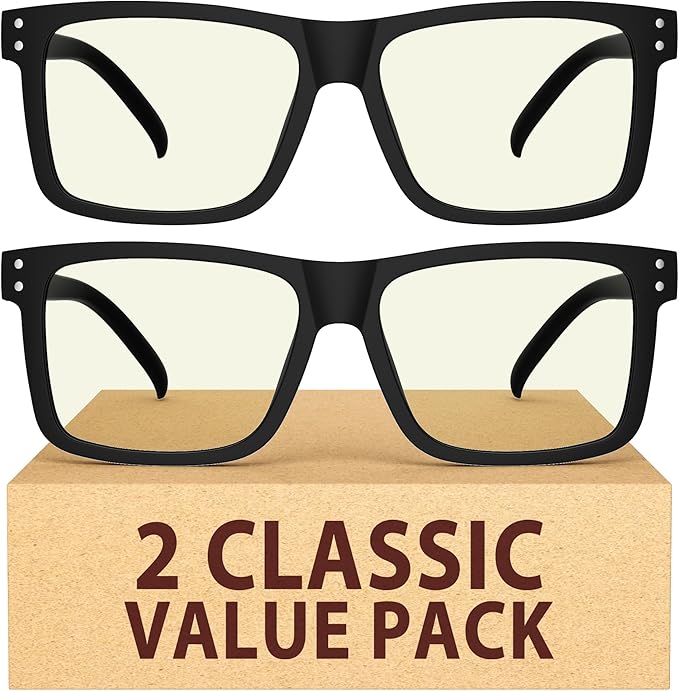 Eyekepper 2 Pack Oversized Reading Glasses Square Large Blue Light Readers for Men Women - Black +1.25
